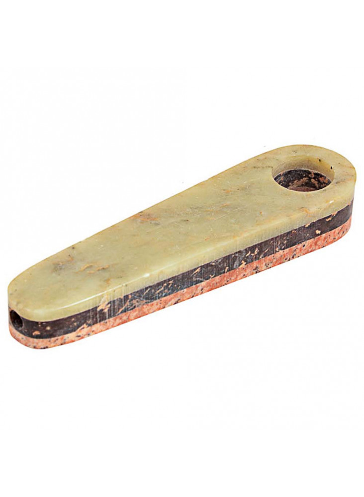 Stone Pipe 26 - Flat, rounded design and made of three different colored stone layers.