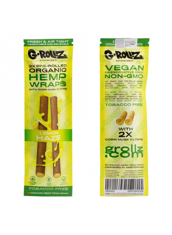 G-Rollz Organic hemp wraps - Lemon Haze - single pack (front and back)