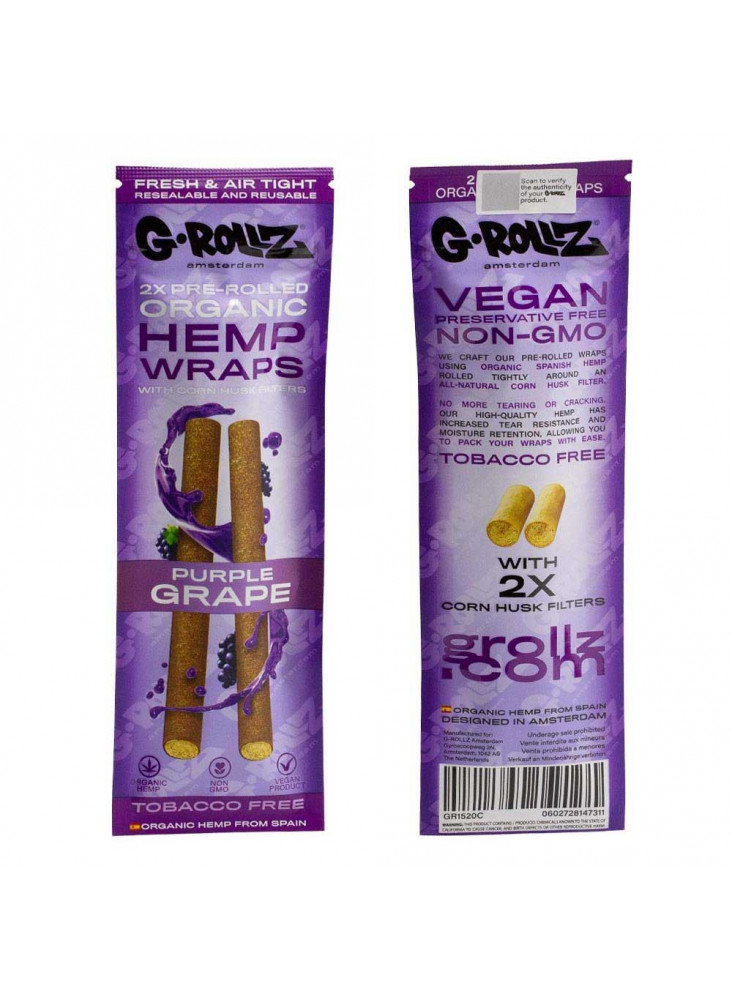 G-Rollz Organic Hemp Wraps - Purple Grape - Einzelpackung (Vorder- und- Rückseite)