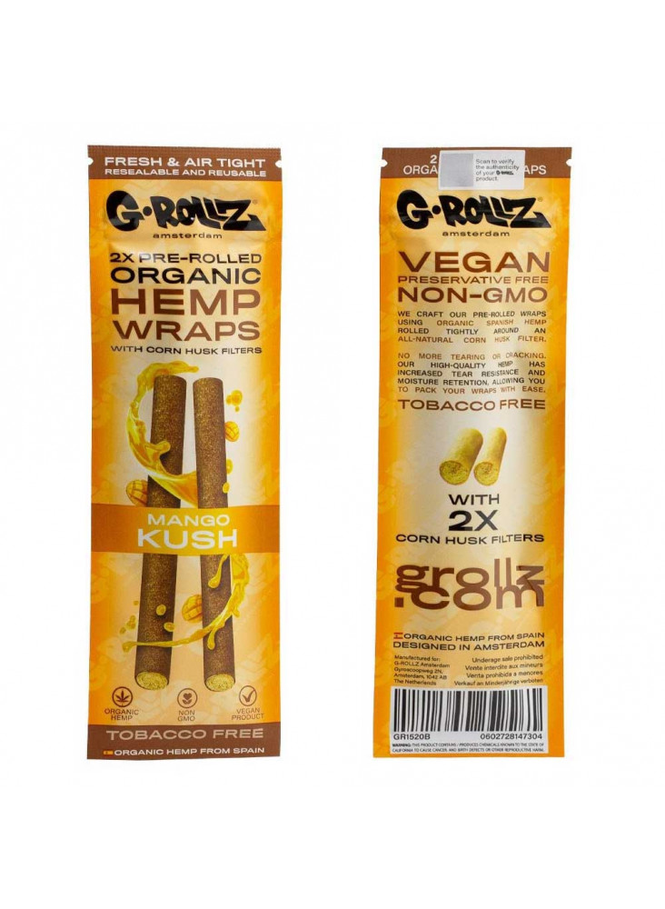 G-Rollz Organic Hemp Wraps - Mango Kush- Einzelpackung (Vorder- und- Rückseite)