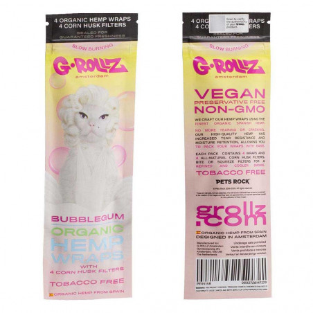 G-Rollz Organic Hemp Wraps + Tips - Bubble Gum - Einzelpackung (Vorder- und Rückseite)