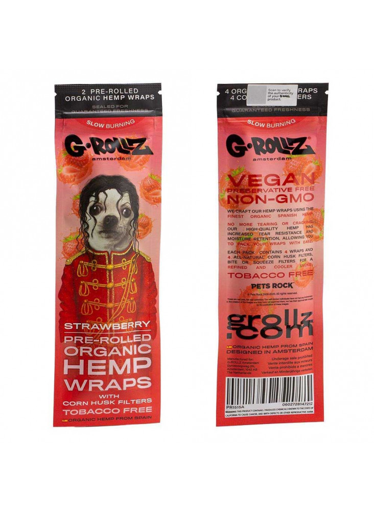 G-Rollz Organic Hemp Wraps + Tips - Strawberry - Einzelpackung (Vorder- und Rückseite)