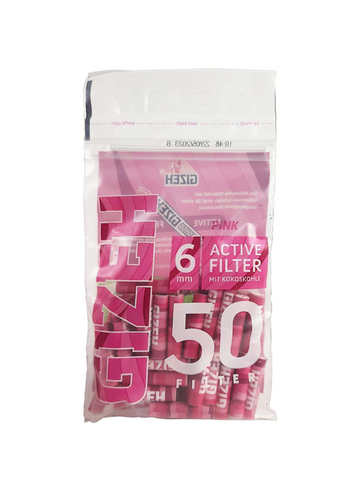 GIZEH Aktivkohlefilter 6mm Pink - 50er Beutel