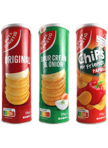 Gut & Günstig Stash Potato Chips (3 Designs):
Original, Sour Cream & Onion and Bell Pepper.