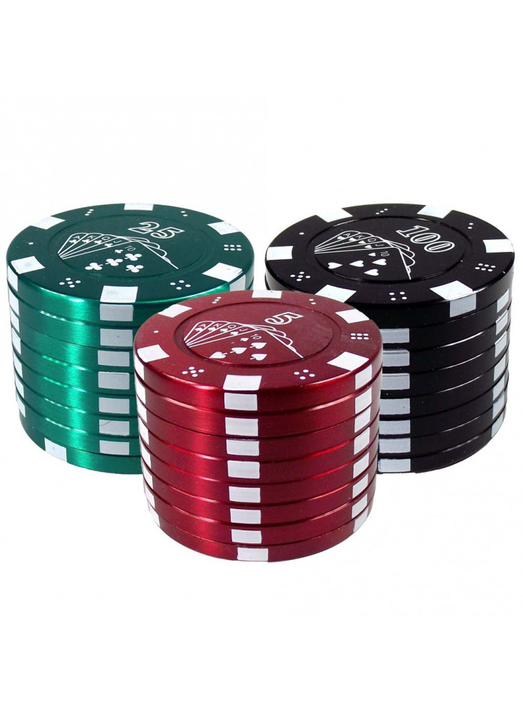 Pokerchip Style Grinder Ø40mm - Grün, Rot und Schwarz