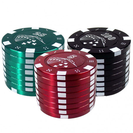 Pokerchip Style Grinder Ø40mm - Grün, Rot und Schwarz
